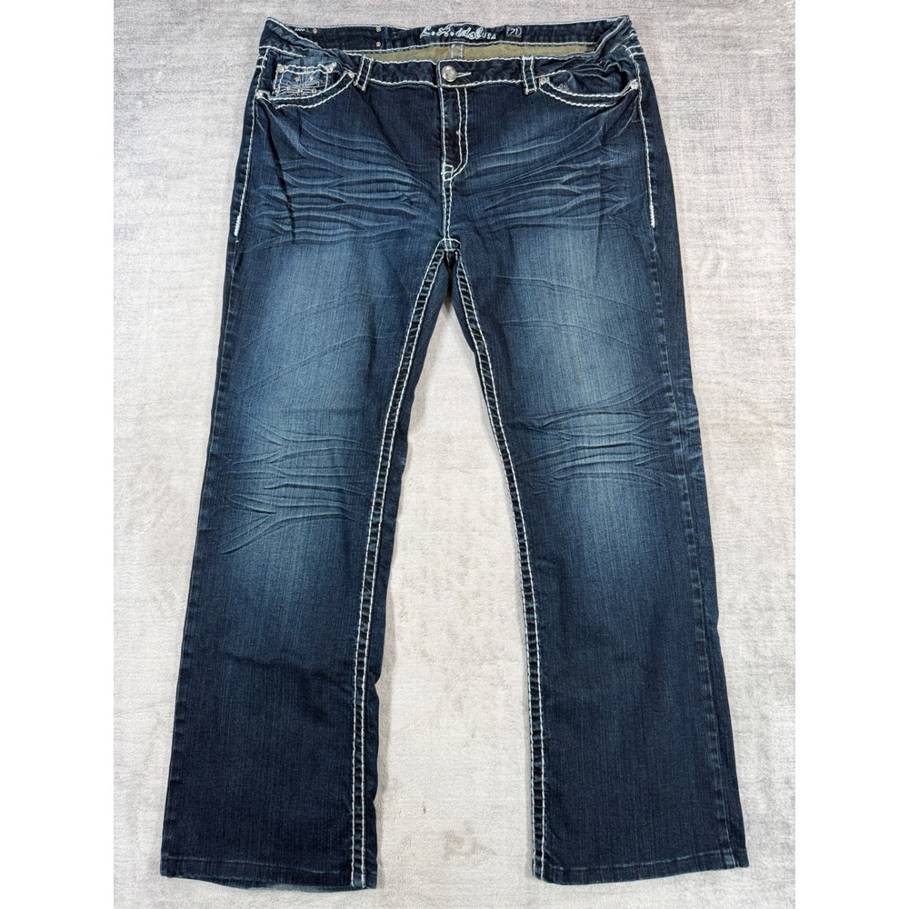 LA Idol Jeans Womens 21 Blue Thick Stitch Rhinestone Y2K USA Bootcut McBling